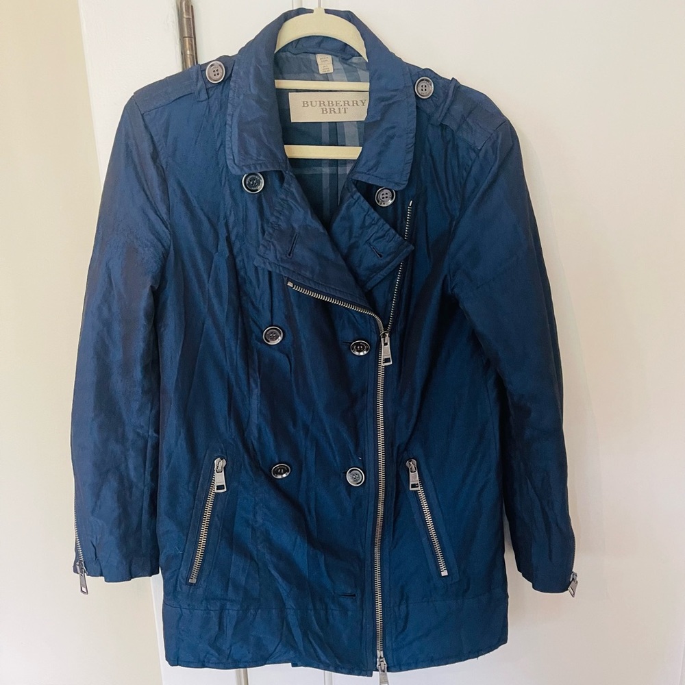 Burberry Brit Navy Blue Double Breasted Trench Coat